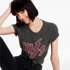 Lucky Brand Kiss Beaded Rock'n'roll Fans‎ Concert Gray 1970 Cotton Tee T-shirt